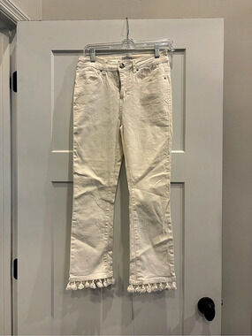 mud pie Harrison White Tassel Jeans Straight Leg White Size Small